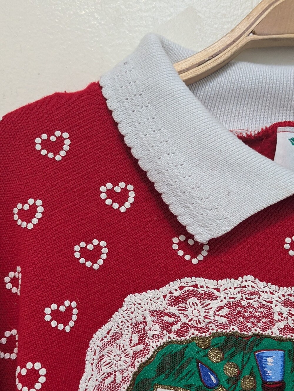 Vintage Nutcracker Red Christmas Teddy Bear Collared Grandma Sweatshirt Medium - Picture 4 of 7